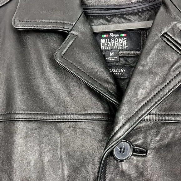Wilsons Pelle Studio Men's Medium Black Genuine Leather Coat 90s Vintage - Picture 4 of 7